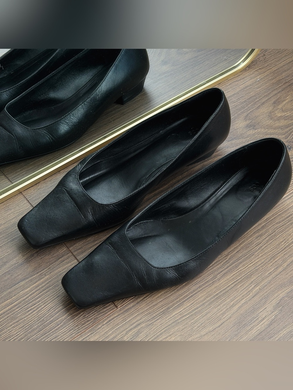 COS Black Square-Toe Leather Ballet Flats